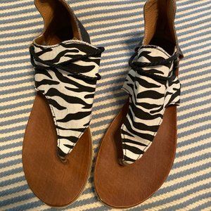 Women's Summer Zebra Printed Zipper Flat Sandals